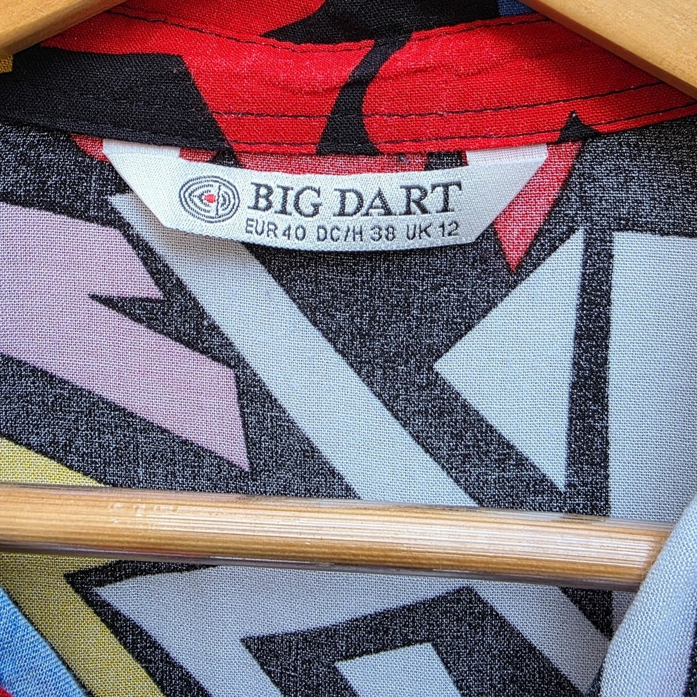 Big Dart Abstract Pop Art Shirt Womens EU40 Geometric Hearts Viscose Mod - Picture 4 of 6